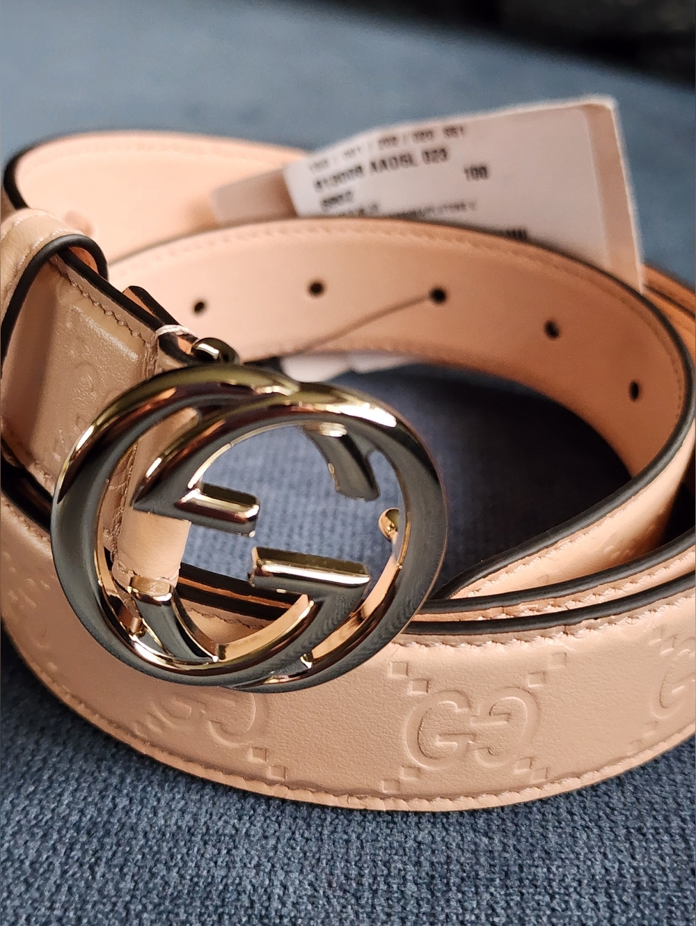 $650 Brand New Gucci GG Women's Leather Belt Beige/Pink 100/40 with GG buckle
